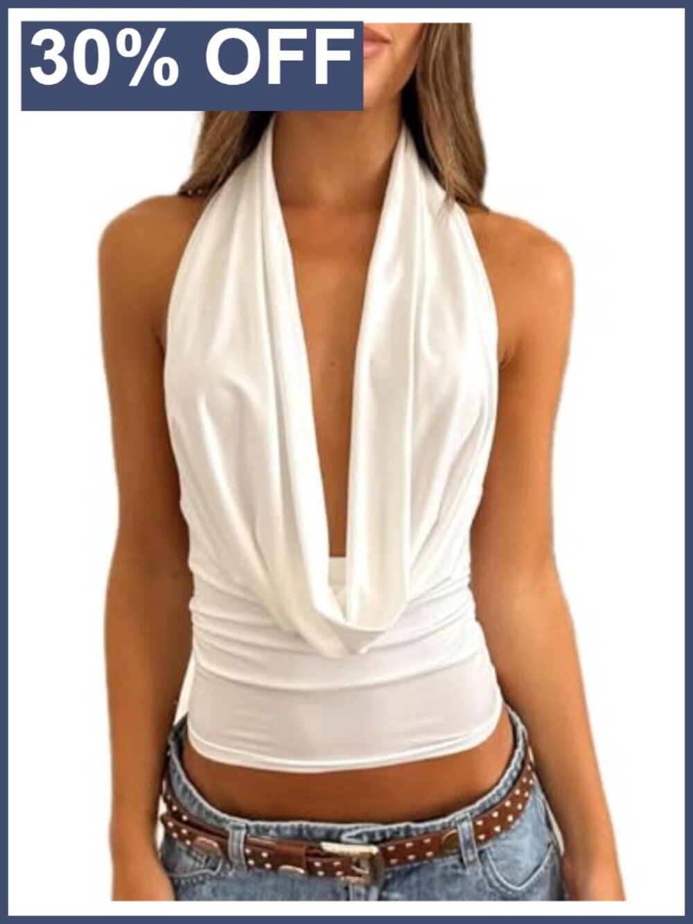 Women Cowl Neck Halter Top Y2K Backless Flowy Summer Going Out Top